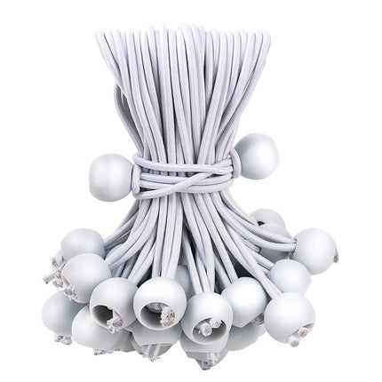 50PCS White Ball Bungee Cords, 6 Inch Heavy Duty Outdoor Bungee Cord with Balls, Tarp Tie Down Bungee Balls for Shelter, Camping, Cargo,Tent Poles UV Resistant（Ball Size 1 inch）