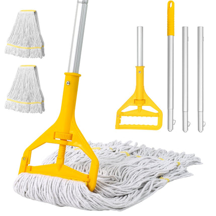Commercial Mop Heavy Duty Industrial Mop- 3 Extra Large Cotton Looped Heads, 61" Aluminum Handle Mops for Concrete/Tile/Garage Floors-Home, Kitchen
