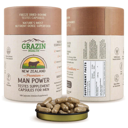 GRAZIN HEALTH - Grass Fed Bovine Testes Man Power Capsules (30 Day Supply)
