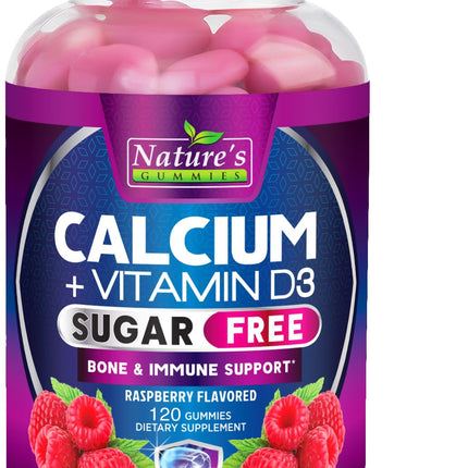 Calcium Supplement Gummies - Sugar Free Calcium Gummy with Vitamin D3 for Best Absorption - Supports Immune Health, Bones & Teeth - Nature's Calcium Chews for Women & Men - Berry Flavor - 120 Gummies