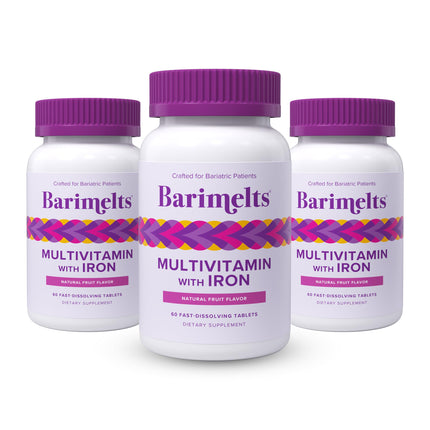 BariMelts Bariatric Multivitamin with Iron, 180 Fast-Dissolving Tablets (3-Month Supply), Sugar-Free Bariatric Vitamins for Women, Natural Fruit Flavor