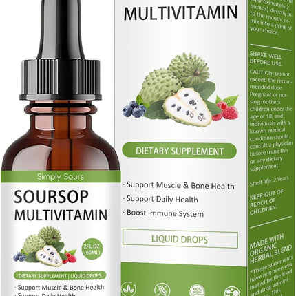 Simply Sours Organic Soursop Graviola Extract Drops - 5000mg Pure Leaf & Fruit Liquid Supplement, Sugar-Free Gluten-Free, 2 fl oz (60 Servings)