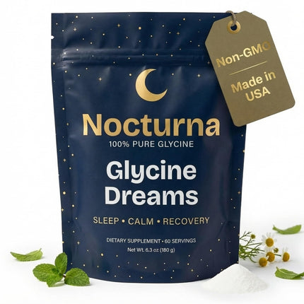 Nocturna Glycine Supplement – 100% Pure 3g Glycine Powder for Sleep, Calm & Recovery – USA Made Sleep Aid for Men & Women – Non-GMO & Completely Natural - 6.3Oz for 60 Servings