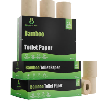 Bamboo Story, Bamboo Toilet Paper Unbleached, 12 Rolls, 3 Ply and 300 Sheets Bamboo Toilet Tissue - FSC Certified, Biodegradable, Chemical Free, Plastic Free, BPA Free, Septic Safe Toilet Paper