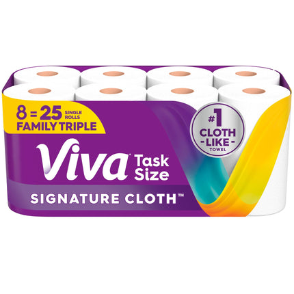 Viva Signature Cloth Paper Towels, Task Size, 8 Family Triple Rolls, 141 Sheets per Roll (Packaging May Vary)