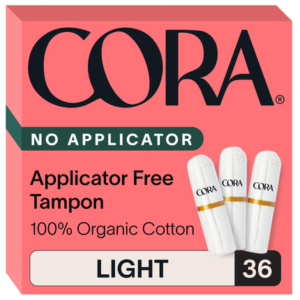 Cora Organic Cotton Non-Applicator Tampons (36 Light Non-Applicator Tampons)