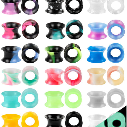 WINSENET 20 Pairs Silicone Ear Gauges Flexible 0G Ear Tunnels Gauges Soft Expander Ear Plugs Double Flared Ear Pierings for Men Women 8mm
