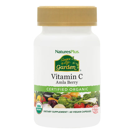 NaturesPlus Source of Life Garden Vitamin C - 60 Capsules - Immune System Support - USDA Certified Organic, Non-GMO, Vegan, Gluten Free - 30 Servings