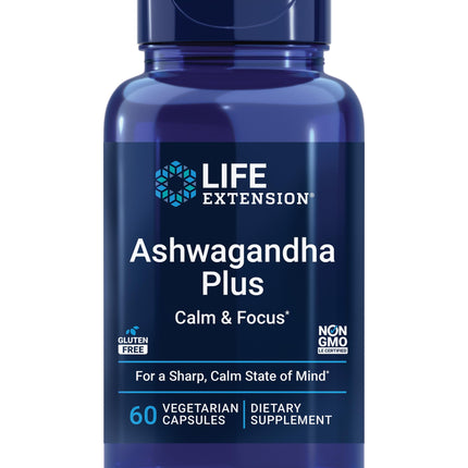 Life Extension Ashwagandha Plus Calm & Focus, ashwagandha Extract, Spearmint Extract, Focus, Attention, Relaxation, Advanced Formula, 60 Vegetarian Capsules