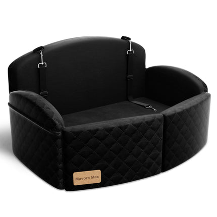 Dog Car Seat for Medium/Large Dogs, Memory Foam Dog Booster Seat with Thick Cushion up to 55 lbs or 2 Small Dogs, Travel Pet Car Seat with Detachable Washable Cover, 2 Safety Leashes (Black/Black)