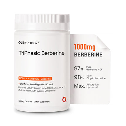 Berberine 1000mg, 9X Absorption Liposomal Berberine, Ultra Pure Dihydroberberine & Berberine HCl, Digestive-Friendly Berberine Supplement for Metabolic Support, Gut Balance,60 Veg Capsules