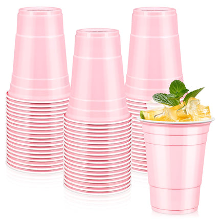 LANLISA 100 Light Pink Plastic Cups, 16 oz Disposable Cups, Drinking Cups For Party Supplies