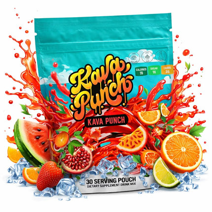 KAVA PUNCH Relaxation Drink Mix – Kava Kava Extract Scooper Packet, Non-Alcoholic Alcohol Alternative with Buzz, Low-Calorie Drink, 30 Serving Pouch