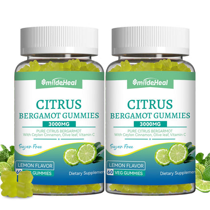 SmildeHeal Citrus Bergamot Gummies 3000mg, Bergamot Supplement for High Cholesterol, Cholesterol Lowering Supplement for Heart, Immune System & Anti-Aging, Sugar Free Vegan 120 Gummies