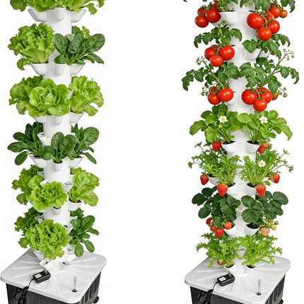 Hydroponic Tower, 14-Layer Hydroponics Growing System Kit with 70 Slots, Vertical Garden System with 20L Water Tank and Pump for Indoor Outdoor Home, Balcony & Patio
