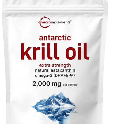 Micro Ingredients Antarctic Krill Oil Supplement, 2,000mg Per Serving, 120 Softgels, Triple Strength, Rich in Omega-3s EPA, DHA & Natural Astaxanthin, Supports Immune System & Brain Health