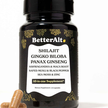 8800mg Shilajit, Maca Root, Ginkgo Biloba, Sea Moss, Ashwagandha, Panax Ginseng, Safed Musli & Zinc| Boost Stamina & Energy, 120 Capsules| 95 + minerals| All in One Herbal Supplement for Men & Women