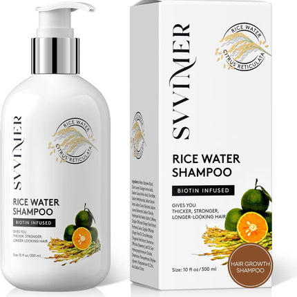 Svvimer Rice Water Hair Growth Shampoo - Biotin Thickening Shampoo for Hair Loss and Thinning - Sulfate Free for Women and Men 10 Fl Oz (Pack of 1)