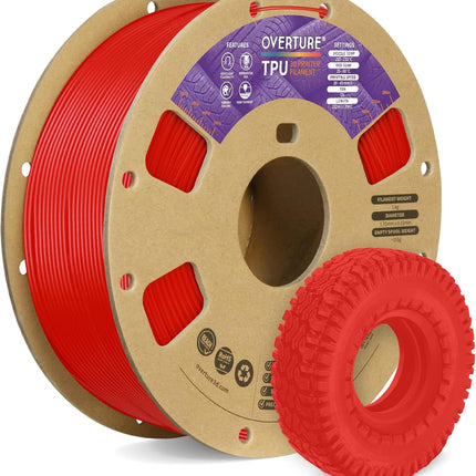 OVERTURE TPU 95A Flexible 3D Printer Filament 1.75mm, 1kg Red