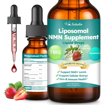 Scibalia NMN Supplement Liquid Drops,4-in-1 NMN Beta 1000mg w. Quercetin TMG Resveratrol for Anti Aging Energy & Immune Support, NMNH Alternative Liposomal High Absorption for Women Men