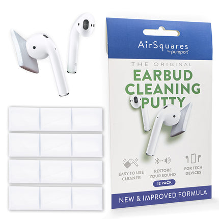 AirSquares Earbud Cleaning Putty, The Original Cleaner Kit Compatible with Airpods, Earbuds & Tech Devices | Easily Remove Wax, Dirt & Gunk from Your Devices | Featured on NBC's Today Show (12 Pack)