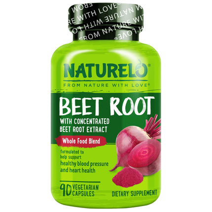 NATURELO Beet Root 90 Capsules – Heart Health & Blood Pressure Support* – 1000mg Beet Root Extract + Whole Food Blend – Non-GMO, Vegan, Gluten-Free