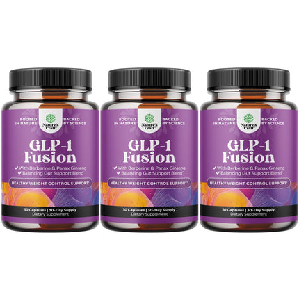 GLP-1 Berberine Supplement - One a Day Healthy Gut Berberine Complex with Panax Ginseng Turmeric Curcumin & Cayenne Pepper for Metabolic Balance - Gluten Free Vegan and Non-GMO - 30 Count - 3 Pack