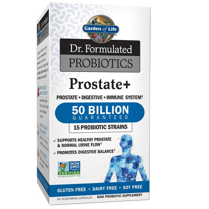 Garden of Life Dr. Formulated Probiotics Prostate+- 50 billion CFU - Supports Prostate, Immune & Gut Health - Contains Organic Flowens Cranberry & Vitamin D3 - 60 Vegetarian Capsules