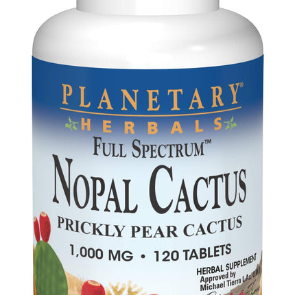 Planetary Herbals Full Spectrum Nopal Cactus, Prickly Pear Cactus, 1000 mg, with Prickley Pear Leaf - 120 Tablets