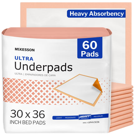 McKesson Underpads Disposable Bed Pads 30" x 36" [60 Count], Heavy Absorbency, Ultra Incontinence Chux Pads for Adults, Elderly, and Baby, Pee Pads