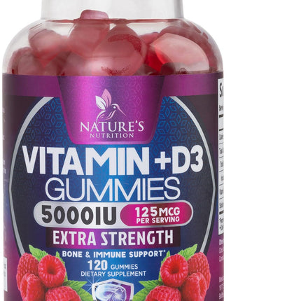 Vitamin D Supplement Gummy - Vitamin D3 125 mcg 5000 IU Per Serving - Bone, Teeth, Muscle and Immune Health Support for Men & Women, Premium VIT D3 Nature's & Gluten Free - 120 Gummies