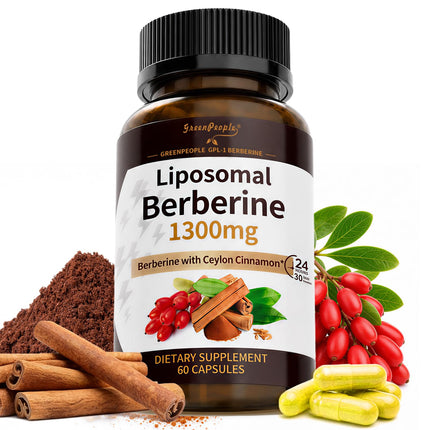 GREENPEOPLE Liposomal Berberine HCL1300mg - Berberine Supplement with Ceylon Cinnamon Activates AMPK - High Absorption Formula Healthy Weight Support – Non-GMO/Vegan – 30-Day