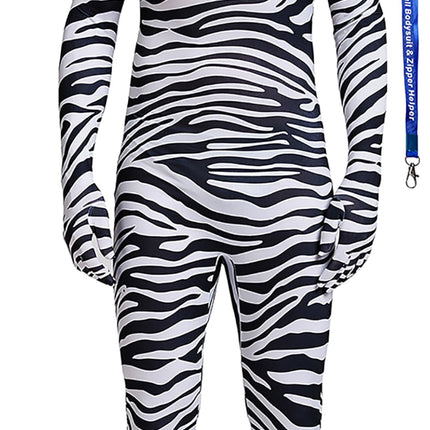 Full Bodysuit With Zipper Helper Spandex Unisex Unitard Tights Suit Zentai Cosplay Costume (Small, Zebra)