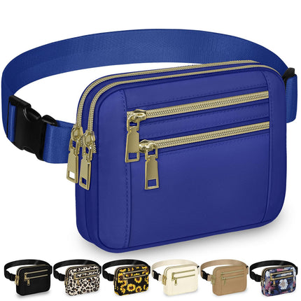 Capolo Fanny Packs for Women Fashion Waist Packs Bag with Adjustable Strap and 4 Zipper Pockets Waterproof Everywhere Crossbody Belt Bag for Workout Running Travelling(Blue)