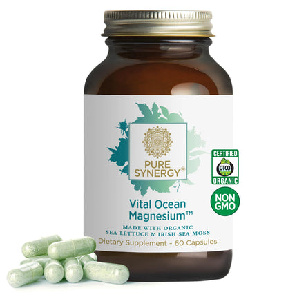 PURE SYNERGY Vital Ocean Magnesium | Organic Magnesium Supplement Capsules | Vegan, Seaweed-Based Complex with Spirulina, Chlorella, & Wakame | for Energy, Sleep, & Stress (60 Capsules)
