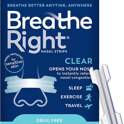 Breathe Right Nasal Strips, Clear Large Nose Strips, Snoring, Nasal Congestion, Deviated Septum, Allergies, 30 Ct (Packaging May Vary)