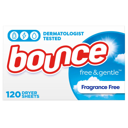Bounce Free & Gentle Unscented Fabric Softener Dryer Sheets for Sensitive Skin, 120 Count (Pack of 2)