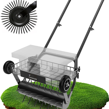 Lawn Aerator Tool, Heavy Duty Manual Lawn Aerators with Dual Weight Up to 100 lbs, Yard Aerator Lawn Tool with 39 Spikes, Grass Aerator for Lawn Care