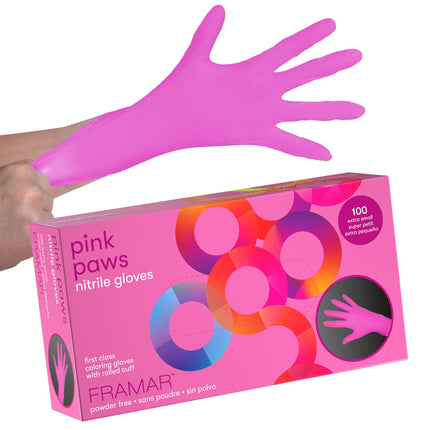 FRAMAR Pink Gloves Disposable Latex Free XS – Pink Nitrile Gloves XS, Nitrile Glove For Hair Dye, Salon, Cleaning, Tattoo, Food Prep, Non Latex Rubber, Extra Durable – 100 Pack