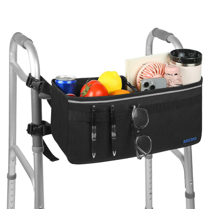 ZHCHG Walker Basket for Seniors, Walker Accessories, Folding Walker Bag with Large Capacity & Never Tipping Over, Best Gift- Black (Not Fit Rollator Walkers)