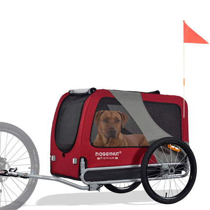 DOGGYHUT® Premium XL Pet Bike Trailer for Large Dog or Multiple Small Dogs, Up to 100 lbs,Dog Bicycle Carrier,Low Center of Gravity,Easy Folding Frame Cart (Red)
