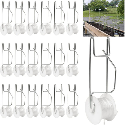 Tomato Support Hooks with String,20 Pack Tomato Trellis Roller Hooks with 49.2FT String for Plant,Greenhouse Tomato Flower Vine Twine Crop Trellis Kit Plant Roller Hook