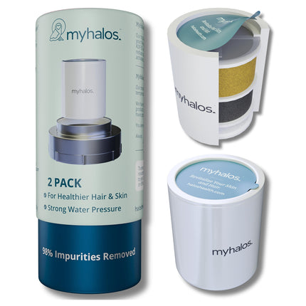 2 Pack - MyHalos® Fixed Hard Water Shower Filter Cartridge Replacement - Home, Travel Power Filtered Shower Head Filter, Chlorine & Heavy Metal Removal - Water Softener, High Pressure- 6 Months Worth