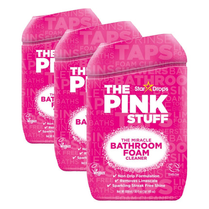Stardrops - The Pink Stuff Miracle Bathroom Foam Cleaner, 30 fl oz – Now 20% More! Powerful Foaming Action for Showers, Sinks, Tubs & Tiles – Removes Soap Scum, Limescale & Grime with Ease (Pack of 3)