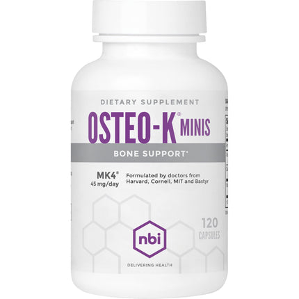 NBI Osteo-K Bone Support - Mini | Vitamin D & K Complex with Calcium Citrate Supplement | 45mg Vitamin K2 (MK4) for Strong Bone Health & Function | 120ct Veggie Capsules