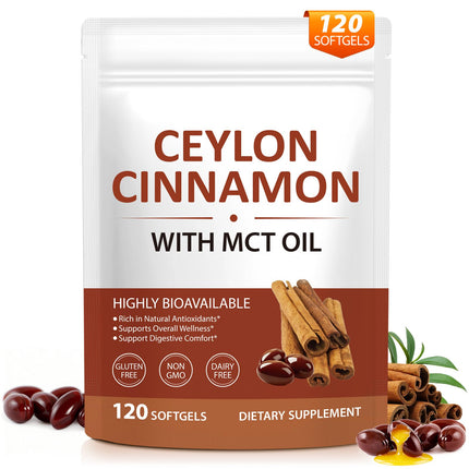laraspi Ceylon Cinnamon SoftGels with MCT Oil – Non-GMO, Gluten-Free, 120 Softgels