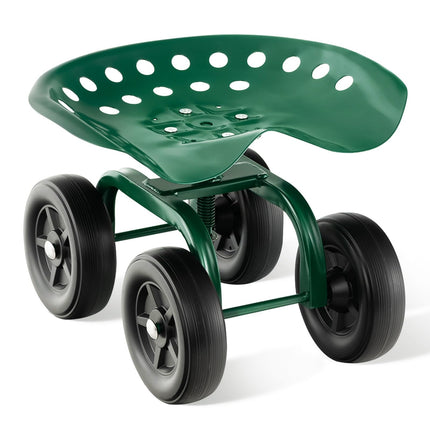 LDAILY Garden Seat with Wheels, Heavy-Duty Utility Stool Cart with Adjustable 11"-16" Height & 360° Rotatable, Rolling Garden Cart with Seat for Lawn Planting, Yard Work, Patio Gardening (Green)
