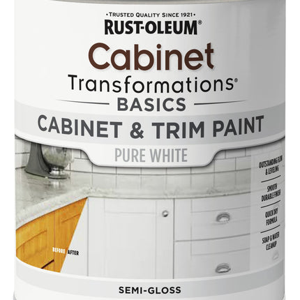 Rust-Oleum 372007 Transformations Basics Cabinet & Trim Paint, Quart, Pure White, 32 Fl Oz (Pack of 1)