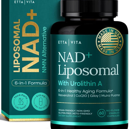 Liposomal NAD+ Supplement - Resveratrol, Urolithin A, CoQ10 & Giloy (Made in USA) NAD Supplement for Natural Energy, Brain Fog, Digestion, Detox, Gut Health, Microbiome, NR NMN Replacement