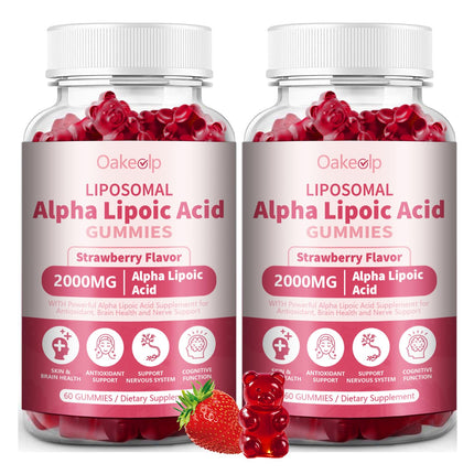Oakevlp 2 Pack Liposomal Alpha Lipoic Acid Gummies 2000mg Gummies,High Potency ALA Complex Biotin & Benfotiamine for Antioxidant, Brain Health and Nerve* Support,Liposomal Enhance 98% Absorption